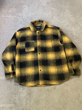 Fashion Nova Yellow and Black Plaid Button-Down Shirt